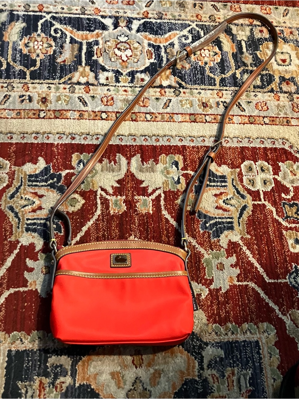 Dooney & Bourke Red Crossbody Bag with Tan Trim